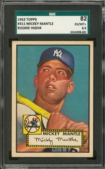 1952 Topps #311 Mickey Mantle Rookie Card – SGC 82 EX/MT+ 6.5 
